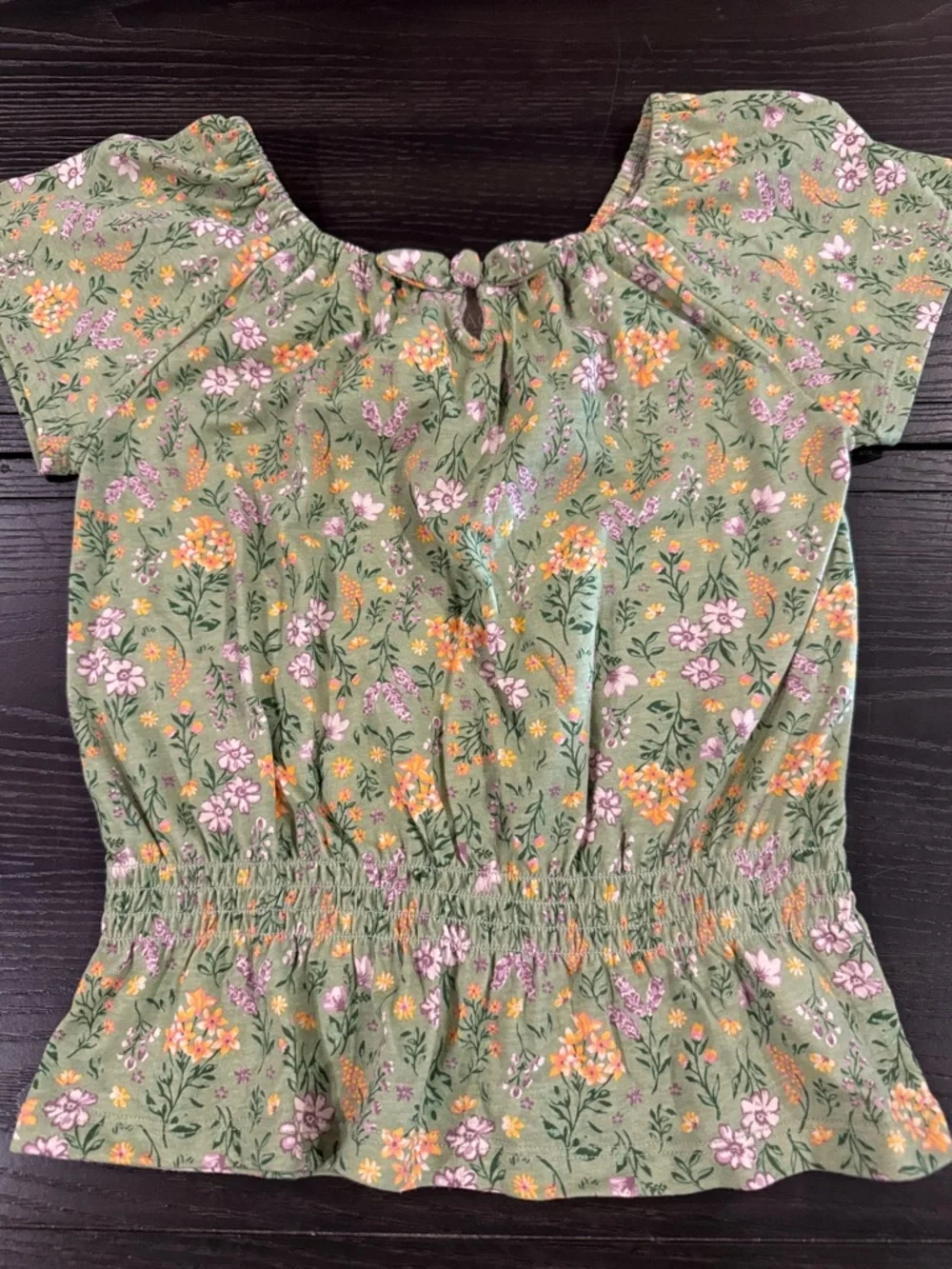 The Children's Place Green Floral Short Sleeve Peplum Top